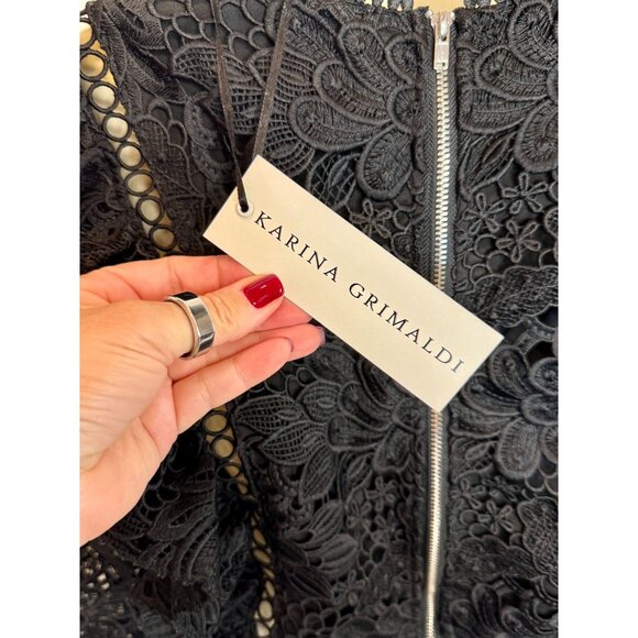 Karina Grimaldi Paula Black Lace Deep V Ruffle Long Sleeve Top NWT- Size S - Picture 5 of 7